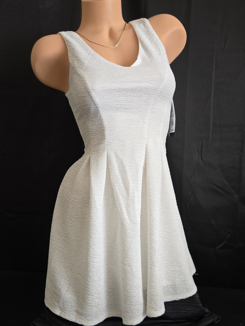 City Studio White Textured Sleeveless Fit & Flare Midi Dress